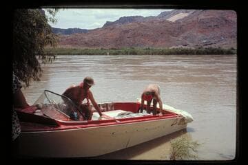 preparing "Wee Red" for departure; Lees Ferry
