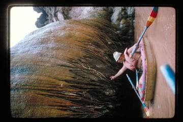 Bill gets salt water from Travertine Spring and Bowl, Mile 212-213