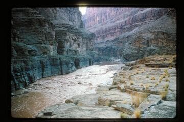 Flood in Supai, up to mouth from ledge