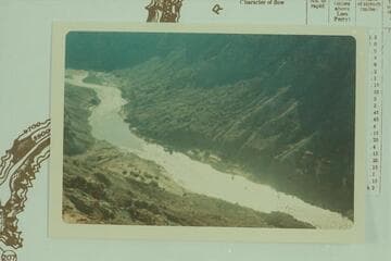 Up Cataract Canyon from Mile 210 1/2.  Rapid No. 5 is below center and lower right.  Rapid No. 4 is upper left.  Compare 64-3-29 CTCN 211-2