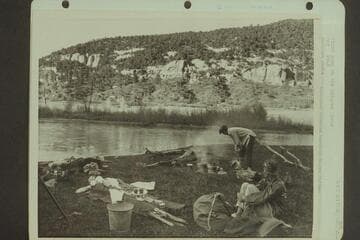 First camp on the Dolores River.  Margaret Marston watches Becky Walker