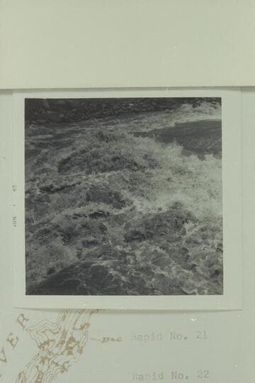 Head of Rapid 22 from left bank.  From camera position a short distance below that in Bennett photo #12-18 of 1964, June