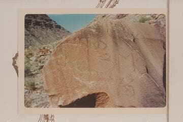 Boulder marking for USRS at about Mile 216.2 RB at head of Cataract Canyon