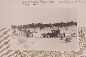 Nequoia Arch Survey; Black Mesa Traverse.  Winter.  On way to Robbers Roost Ranch from French Seep.  Black Ledge appears on the Canyonlands National Park map between French Seep--the Orange Cliffs and Elaterite Butte