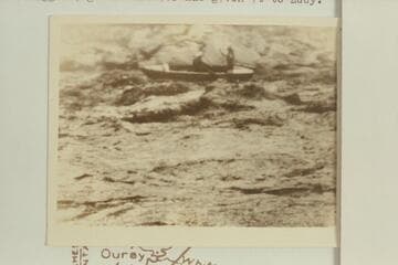 Frank Swain and Bill Farhni in Desolation Canyon.  Print from Eddy 1934 album with Frazier's writing on reverse suggesting that Frazier had given it to Eddy