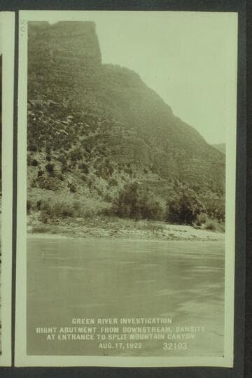 Green River Investigation:  Right Abutment from Downstream, Damsite at Entrance to Split Mountain Canyon