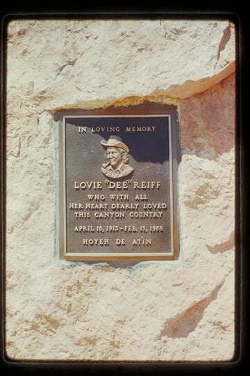 Lovie "Dee" Reiff plaque; Navajo Bridge