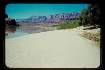 Beach opposite fort; Lees Ferry, prel. gauge 5850 cfs