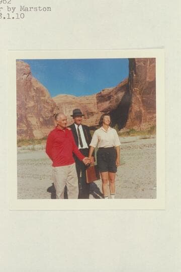 Harry Aleson, The Flying Bishop Bill Wells and Dorothy Keyes before the wedding in front of The Chapel