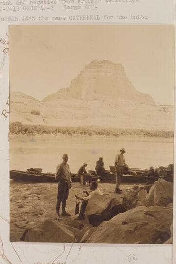 Lunch stop of the LaRue party junket in Glen Canyon.  Freeman uses the name "Cathedral" for the butte