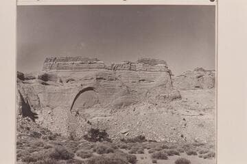 Cave structure on East side of Octagon Butte--Cummings Mesa.  The canyon to the right is a tributary of Navajo Canyon and divides the mesa in fron of Arch in the Sky from Rainbow Mesa