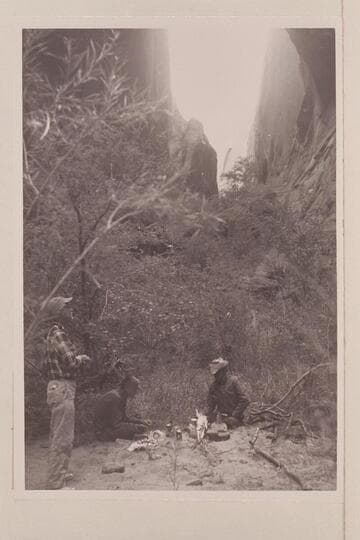 Camp at junction of Anasazi Canyon and the joint which provides entry.  Ballard Atherton; Christy Turner; Tom Daly