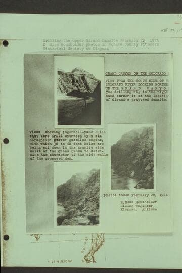 Drilling the upper Girand Damsite.  View from the south side of the Colorado River looking north up the Grand Canyon.  The drilling rig in the right hand corner is at the location of Girand's proposed damsite