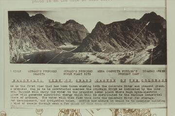 The Girand proposal for a dam at Diamond Creek.  The commentary by Householder [sic] in connection with this photo is on the back of this sheet