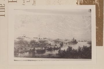 Sketch by Charles Shuchard:  "The 'General Jessup' is moored at the foot of the hill."
