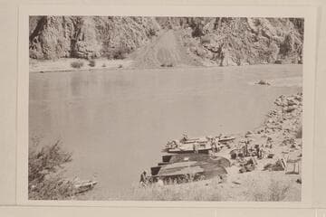 Drydock at Bright Angel Creek.  The two Powell boats rolled for re-glassing