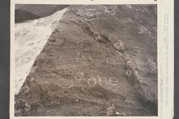 Stone's name cut by Sharp on the rocks at Ashley Falls in 1909