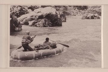 One of two life rafts used by UC students in traverse of Rogue River in 1954