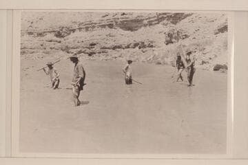 Killing fish with sticks.  Mud flood.  Honaker.  Left to right:  Blake; Hyde; Loper; Christensen; Trimble