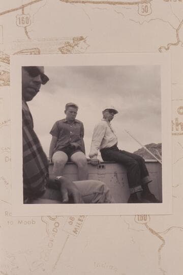 The bow of the "Bert Loper" with crew as decoration.  Gay Stavely at left and Jody Baker