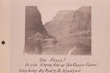 "The Fleet!  In the Upper End of the Grand Canon.  Snap-Shot by Robt. B. Stanton.  From Boat No. 1, 1890