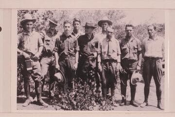 Clyde Eddy and the college boys of his crew.  Greenriver, Utah.  Left to right:  Felton, Calloway, Carey, Adger, Seager, Marshall, Eddy, Bartl, Holt