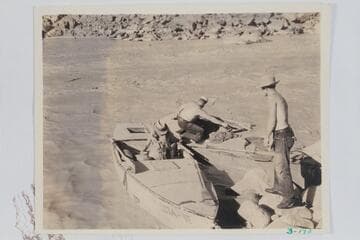 Boats of the Dusty Dozen moored at right bank below Hermit Rapid