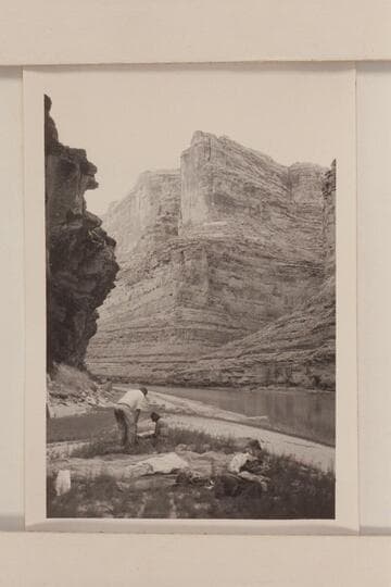 Down from Camp 4, Mile 186.5.  With the Ty/Dines party.  Caption on the back reads:  Looking downstream from Camp 4 Mile 186.5 (possibly mouth of Dove Canyon across river).  No, I've changed my mind--can't be Cove Canyon