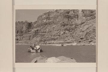 Made during cruise from Potash to lower end of Narrow Canyon.  Caption written on back "on into Lake Powell."  It appears to have been taken in Mille Crag Bend