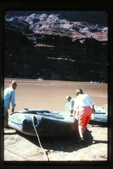 Running float into river at Hite