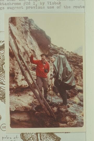 Start of rope climb from near the river above Elves Chasm to the area near the cairn.  The logs suggest previous use of the route