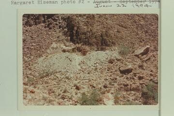 Bass Asbestos Mine in Hakatai Canyon approximately 1 mile up from mouth- general view of tailings- shaft just right of center and "houserock" at extreme right