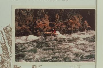Run of Monument Creek Rapid in one of the inflated units- Ed Herrman, Howard Booth and Jorgen Visbak