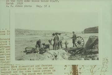 Loading wagon party into the make-shift boat on the San Juan River at the ford some miles below Bluff