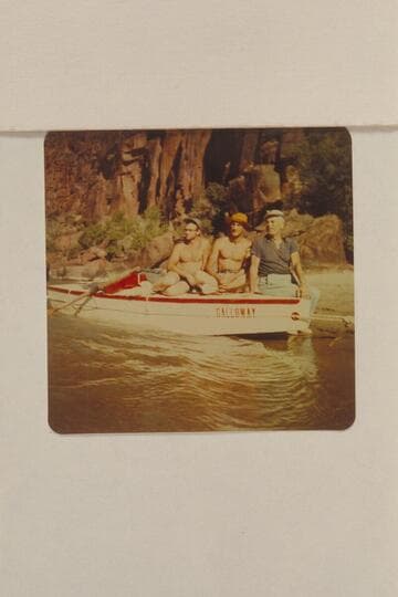 Lug Larsen, AK Reynolds, and Marston on the "Galloway."  Beach on right bank below Hells Half Mile; Lodore Canyon