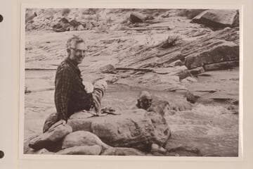 Ballard Atherton.  Masland in the creek.  At camp on Navajo Creek at side canyon where Pothole Bridge is located