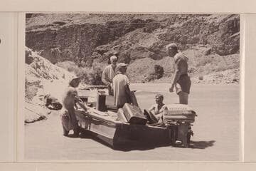 Repairs to the "Rattlesnake" after capsize in Vulcan Rapid, approximately Mile 184- Masland, Desloge, Atherton, Cutler and Sanderson