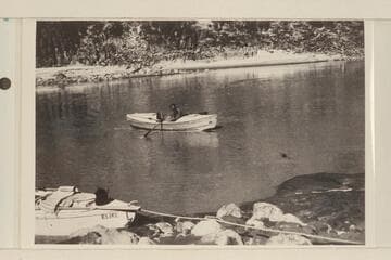 Buzz Holmstrom at his meeting with the Carnegie-Caltech party at Diamond Creek.  Buzz met the other party at Diamond Creek 1937, Nov. 20 and he camped with them at Travertine Creek.  He left them at 9:15 the following morning
