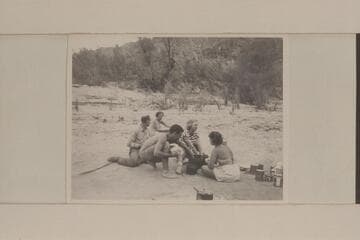 Dishwashing at Diamond Creek:  Wright, Lucile Hiser, Garth Marston, Ros Johnson, Nancy Streator