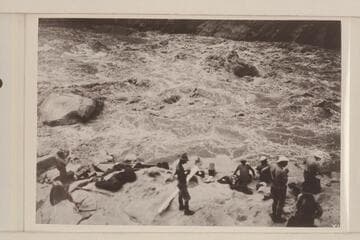 Lava Cliff Rapids at end of portage.  L to R:  Koms, Moore, Blake, Lint, Burchard, Birdseye and Stabler