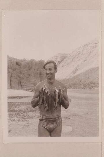 Danny Daniels with catch of rainbow from Tapeats Creek.  The Grand Canyon National Park planted the fish in the creek where the trail crosses about 2 miles from the river