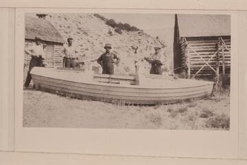 Mr. Brock; Todd; a stranger; Hale.  Brock Ranch where we took the boat out of the river and stored it.  Todd-Page trip; Green River, Utah