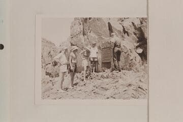 The Desloge family listens to Norm Nevills explain the Separation Affair at the plaque at Separation Canyon.  Left to right:  Joe Desloge; Joe Desloge, his son; Anne Desloge; Norman Nevills; Zoe Desloge
