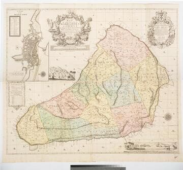 New and Exact Map of the Island of Barbadoes in America, According to an Actual and Accurate Survey made  in the Years 1717 to 1721 Approved by the Royal Society & Authorized by His Majesty's Royal Licence by William Mayo