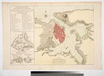 Carte Hydrographique de la Baye de la Havane Avec le Plan de la Ville et des ses Forts pour joindre a la Carte de l'Isle de Cube. Dresée au Dépost des Cartes et Plans de la Marine, pour le Service des Vaisseaux du Roy. Par ordre de M. Le Duc de Choiseul Colonel général des Suisses et Grisons. Ministre de la Guerre et de la Marine. 1762. Par le S. Bellin Ingenieur de la Marine