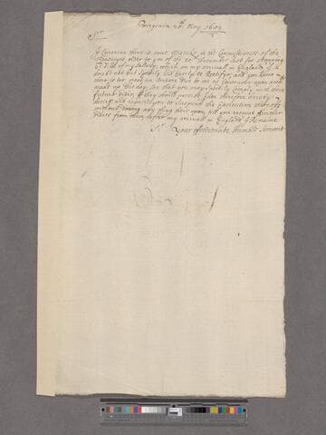 Culpeper, Thomas, 2d. Baron Culpeper. To Nathaniel Bacon. Letter to Nathaniel Bacon