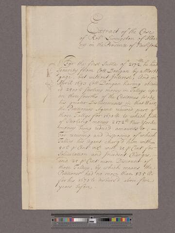 Povey, John. Extract of the Case of Robert Livingston of Albany in the Province of New York