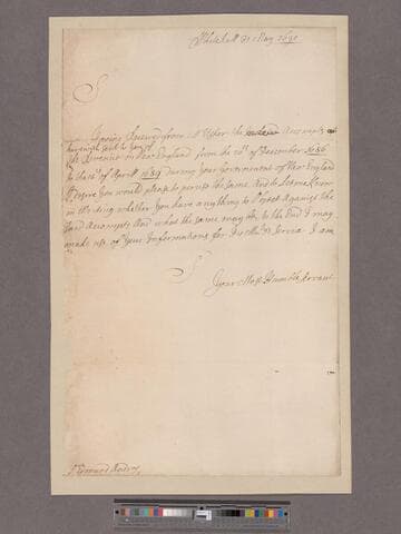 Blathwayt, William?. Letter to Sir Edmund Andros