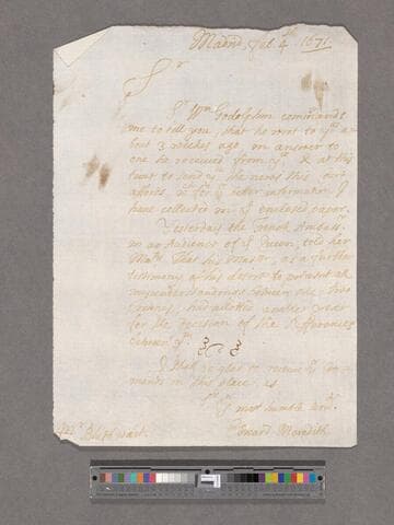 Meredith, Edward. Letter to William Blathwayt