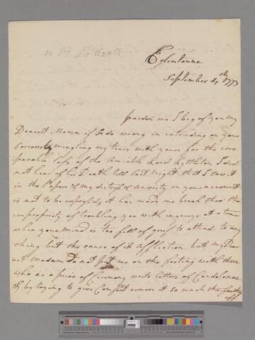 Alison, Dorothea (Gregory). Letter to Elizabeth (Robinson) Montagu